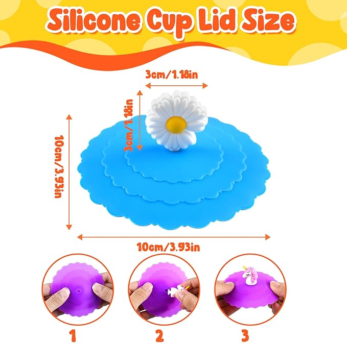 8PCS Silicone Cup Lids Mug Cover, Colorful Food Grade Anti-dust Airtight Seal Lids with Fun Handle Design, Reusable Cute Silicone Cup Covers for Tea Cups Coffee Cups (Style 1)
