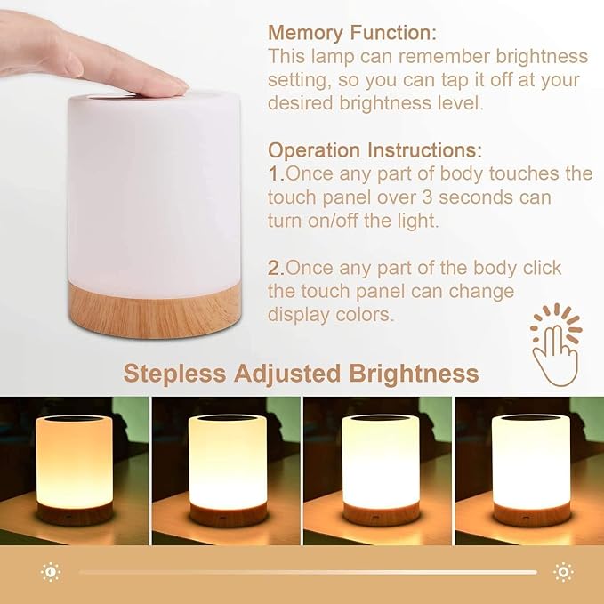2-Pack Night Light,LED Touch Bedside Table Lamp,Touch Lamp for Bedrooms Living Room Portable Table Bedside Lamps with Rechargeable Internal Battery Warm White Light RGB Color Changing Night Light