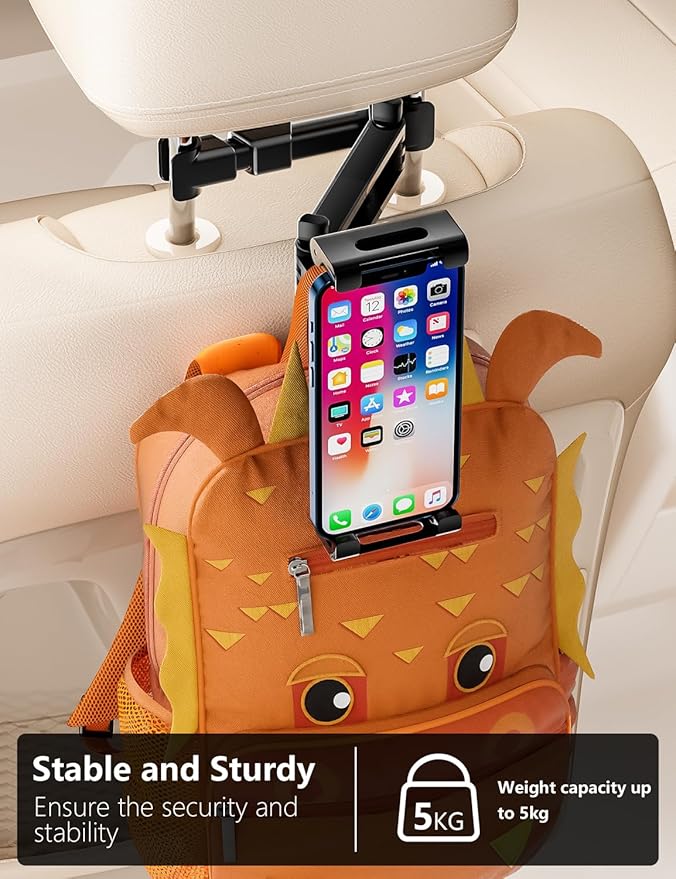 Tablet Holder for Car Headrest, ipad Car Holder Back Seat [3 in 1 Extension Arm], 360° Rotating Adjustable Road Trip Essentials for 4.7-11" iPad Pro, Air, Mini, Galaxy, Fire