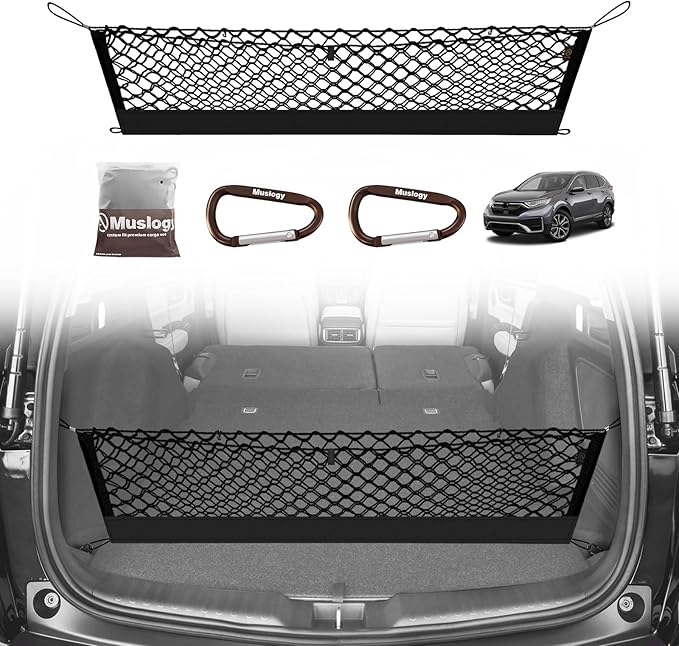 Muslogy Envelope Style Trunk Cargo Net Compatible with 2017-2022 Honda CR-V Accessories Custom Fit Trunk Organizer Upgraded Mesh Storage Luggage Net with Metal Hooks(NOT for Touring)