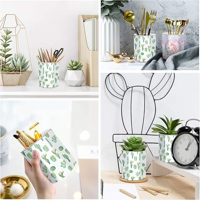 WAVEYU Cactus Pen Holder, Stand for Desk Pencil Cup for Girls Kids Durable Ceramic Desk Organizer Makeup Brush Holder for Office, Classroom, Home