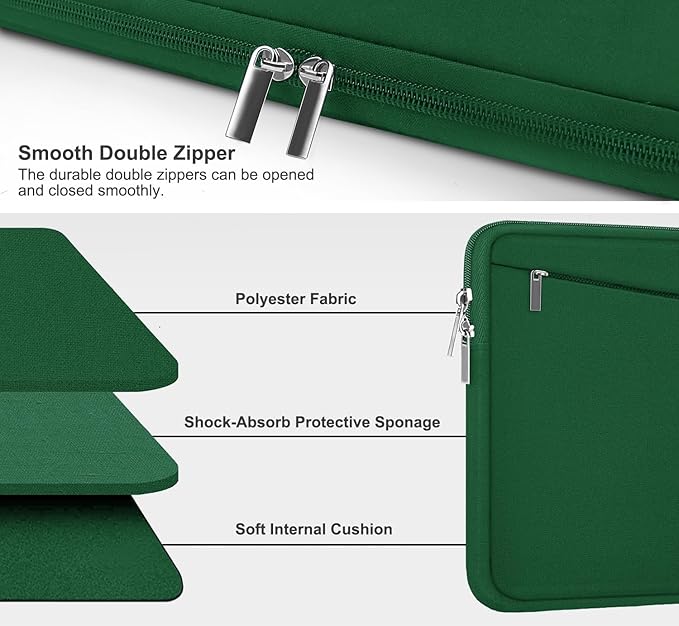 15.6 inch Laptop Sleeve, Durable Carrying Bag Protective Case Briefcase Handbag with Front Pocket, Slim Computer Cover for 15-16 Inch HP, Dell, Lenovo, Asus, Notebook, Dark Green