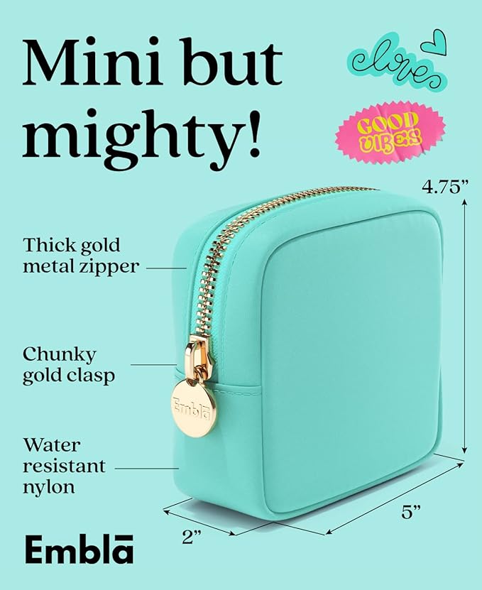 Embla Makeup Bag Travel Cosmetics Pouch and Toiletry Bag, Nylon Zipper Pouch Purse, Cute Make Up Organizer Storage Tote for Women Girls, Travel Skincare Case, Small Makeup Bags, Cotton Candy