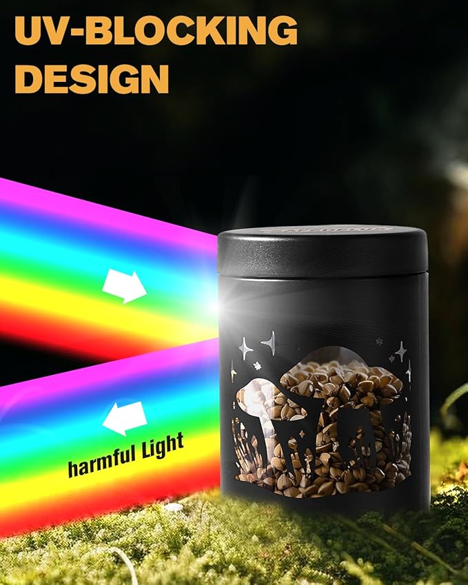 Airtight Smell Proof Jar 4oz, Viewing Window Jars Design with UV Protection Glass, Keeps Spices & Tea Fresh, Portable Travel Storage, Durable Airtight Glass Jar for Everyday Use