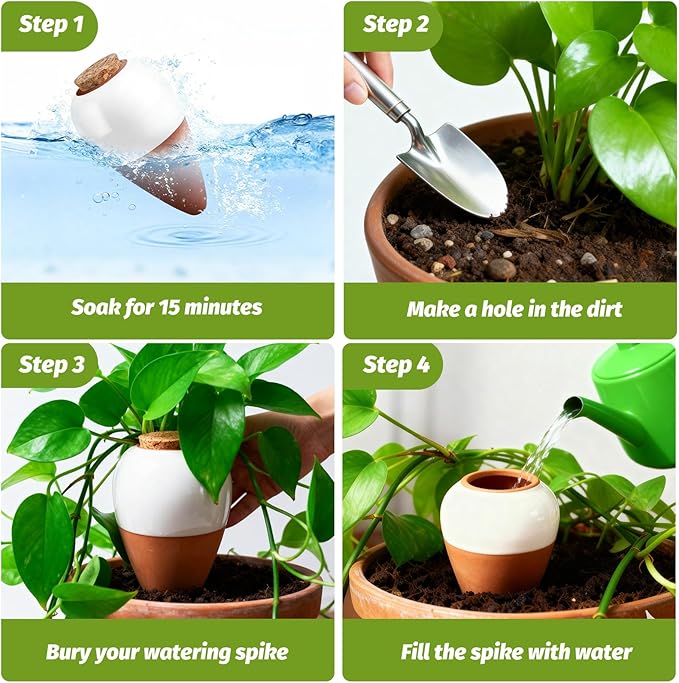 Terracotta Watering Spike, Self Watering Planter Insert, Large Self Watering Globes Automatic Plant Watering Devices for Vacation Care, Garden/Office/Outdoor/Indoor Plants, 4 Pack