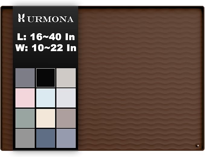 URMONA 19'' x 12'' Waterproof Silicone Under Sink Mat Cabinet and Counter Protector, Shelf Liner for Kitchen and Bathroom, Storage and Organizers, Litter Mat, Pet Cat Puppy Essentials(Brown)