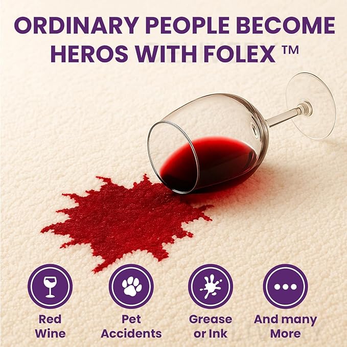 FOLEX Instant Carpet Spot Remover 32 oz – Powerful Stain Remover for Carpets, Upholstery & Rugs – Eliminates Pet Stains, Grease, Red Wine, Food, Makeup & More – With Reusable Cleaning Cloth - 6 Pack