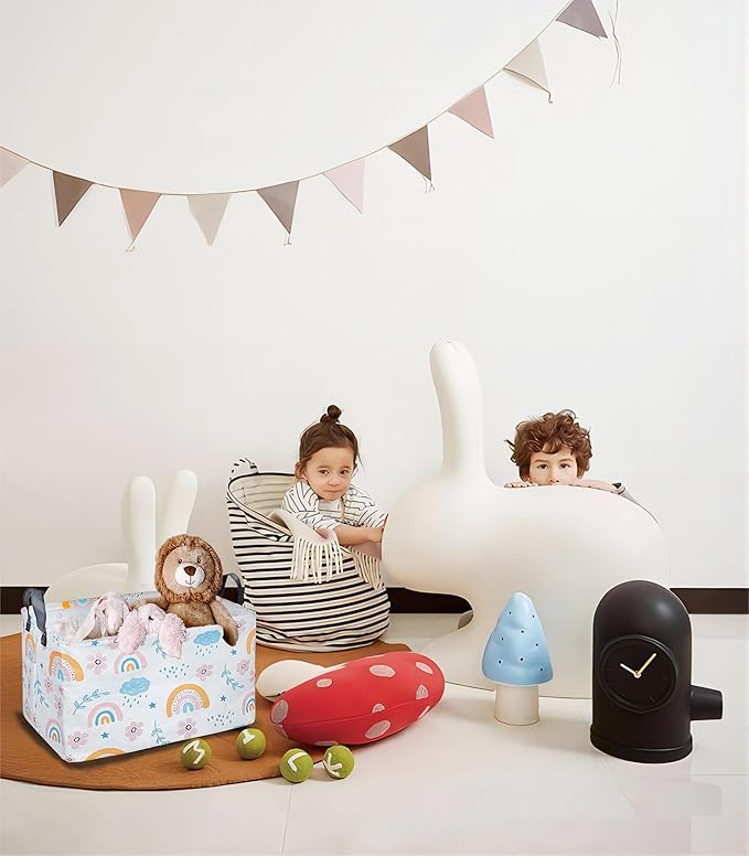 Rec Rainbow Print Box Hamper Storage Basket Collapsible Organizer Bin Gift Shelf Baskets for Home and Kitchen Storage