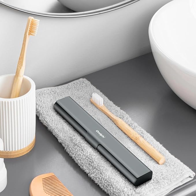 Aluminum Toothbrush Travel Case, Portable Travel Toothbrush Holder, Durable Manual Toothbrush Box Container for Traveling, Bathroom, Camping, Business Trip-Gray Blue