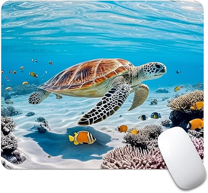 Square Mouse Pad Sea Turtle, Personalized Premium-Textured Custom Mouse Mat Design, Washable Mousepad Cloth, Non-Slip Rubber Base Computer Mouse Pads for Wireless Mouse