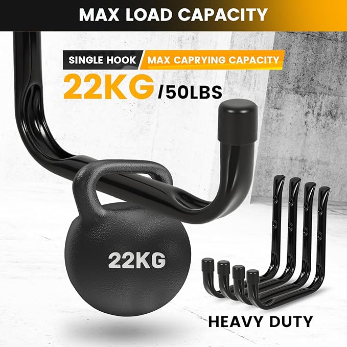 GURADESIGN 8-Pack Heavy Duty Garage Hooks for Hanging 50 lbs, 8” & 3.5” J Utility Hooks for Garage, Large Metal,Heavy Duty, Black