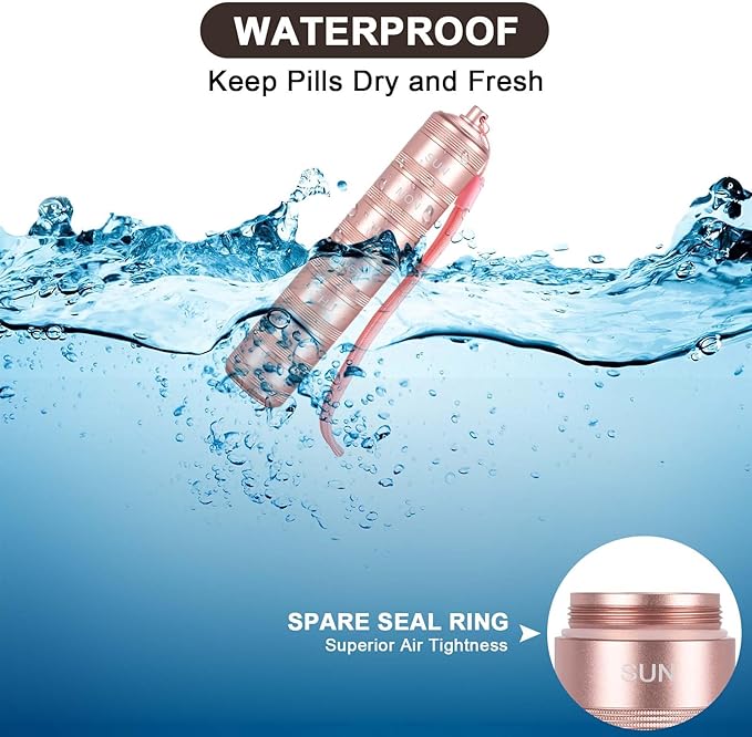 Portable Metal Pill Medicine Organizer - Waterproof Pill Case Compact Travel Pill Box Weekly Aluminum Alloy Container, 7 Day Daily Pill Organizer Holder for Small Pills, Pink S