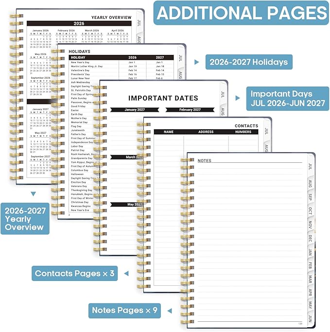 Academic Planner 2026-2027, Weekly and Monthly Calendar Book, July 2026 – June 2027, Hardcover Planner with Tabs, Perfect for Teachers, Students, Women & Men, A5 (6.4" x 8.5") - Abstract