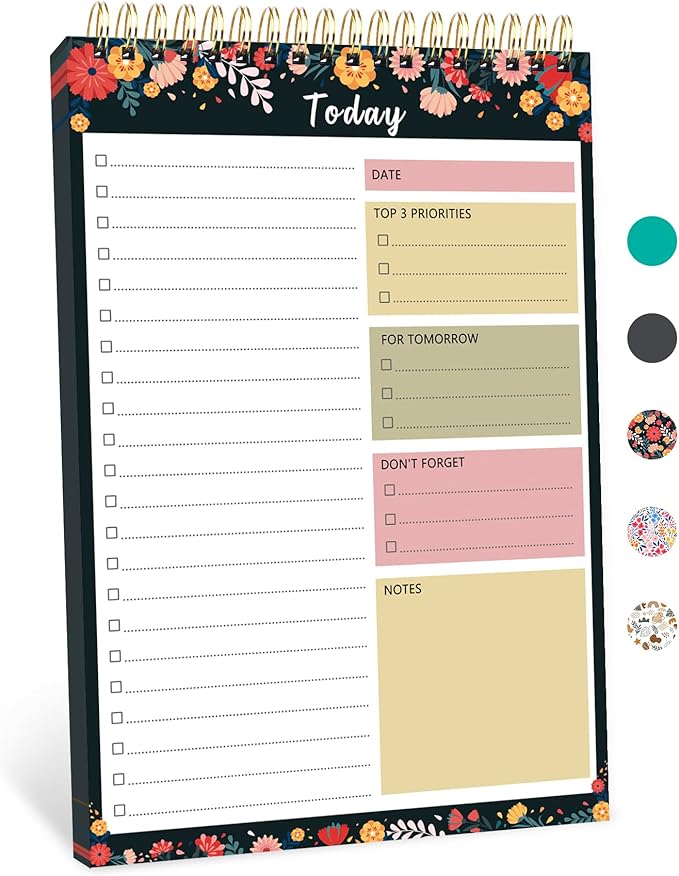 CICPAP To Do List Notepad - To Do List Notebook for Work with 52 Sheets, Undated Daily Planner Perfect for Enhanced Productivity and Goal Achievement - Black Floral