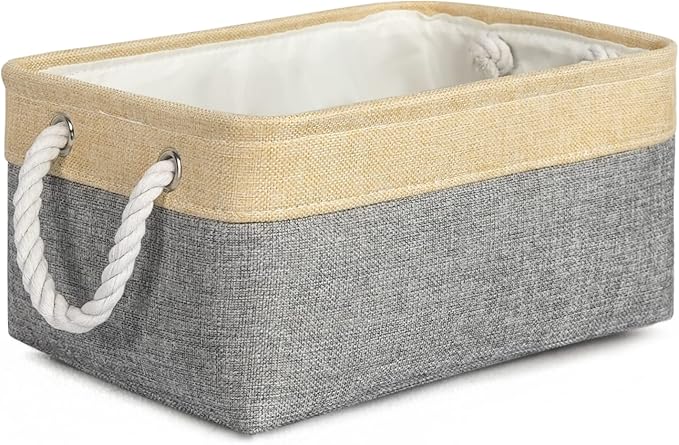 TheWarmHome Decorative Basket Rectangular Fabric Storage Bin Organizer Basket with Handles for Clothes Storage (Gold&Grey, Medium-1Pack,13.8L*9.8W*6.7H)