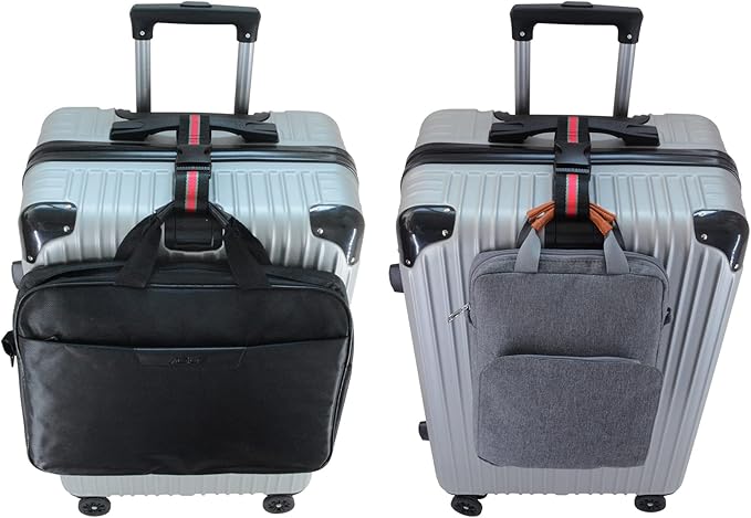 Luggage Strap Add a Bag, Heavy Duty Adjustable Suitcase Belt Travel Attachment Travel Accessories for Connecting Your Luggage (Black+Red)