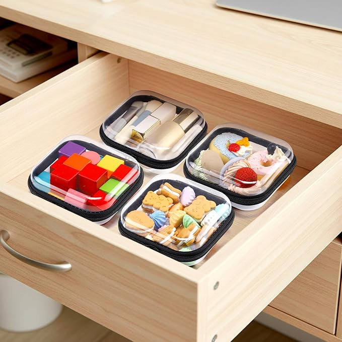 Sanwuta 6 Pcs Clear Hard Zipper Case Plastic Zipper Pouches Transparent Makeup Bag Pencil Case Pouches Toiletry Diaper Bag for Travel Toy Storage Organizer Bins (Black, 5 x 5 x 2 Inch)