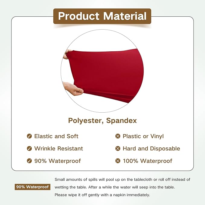 Square Fitted Table Cover Elastic Tablecloth Stretch Spandex Table Top Cover Table Topper Cap for Dining Kitchen Home Party Burgundy 36X36 Inch
