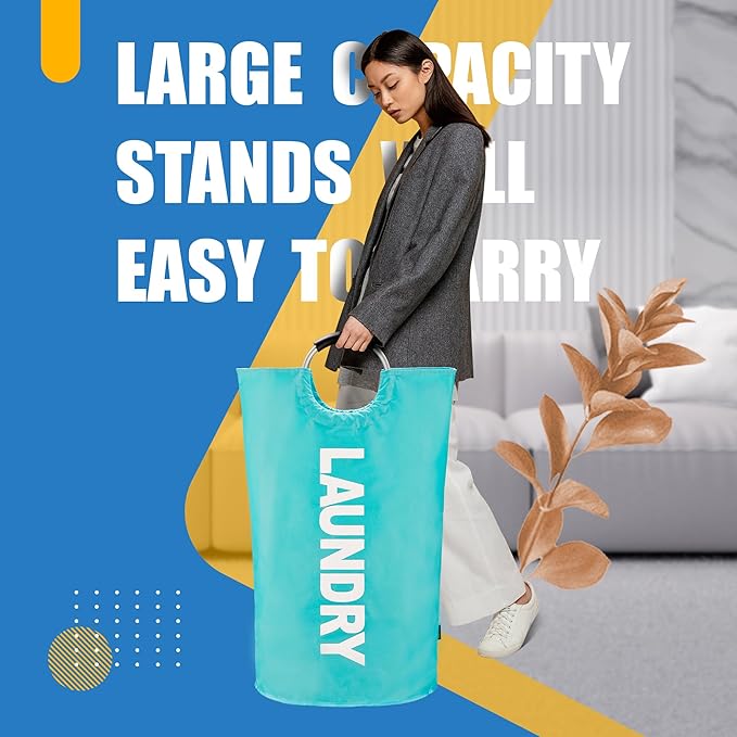 Caroeas 125L Laundry Basket, Large Laundry Hamper, Laundry Bag with Padded Handles, Clothes Hamper Stands Up Well, Collapsible Free Standing Easy Storage Washing Bin (Light Blue, 125L)