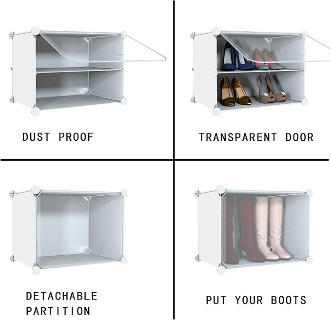 HOMICKER Shoe Rack Organizer, 32 Pair Shoe Storage Cabinet with Door Expandable Plastic Shoe Shelves for Closet, Entryway, Hallway, Bedroom