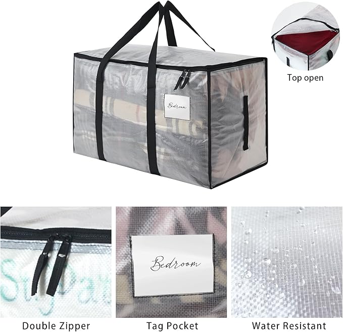 PWRSC Heavy Duty 93L (24.5 Gallon) Stackable Storage Bins with Fully Openable Lids, Moving Bags Heavy Duty, Clear Plastic Totes for Moving Storage, Home Organization, Closet, Dorm Room 10 pack