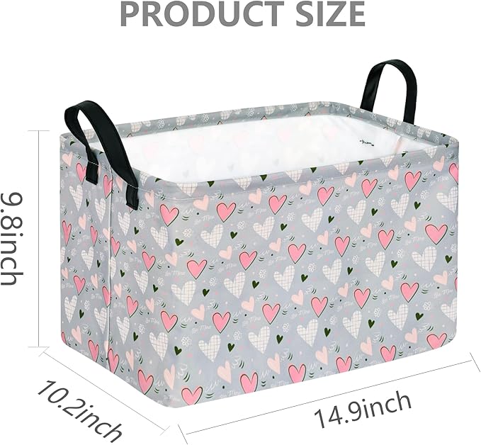 Rec Heart Print Box Hamper Storage Basket Collapsible Organizer Bin Gift Shelf Baskets for Home and Kitchen Storage