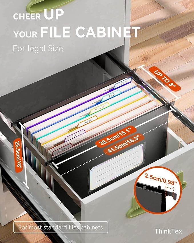 ThinkTex Plastic Expanding Hanging File Folders, 7 Innovative 1.2" Accordion Pockets, Large Capacity, Multi-Color Tabs, Legal Size for Filing Cabinet - 3 Packs