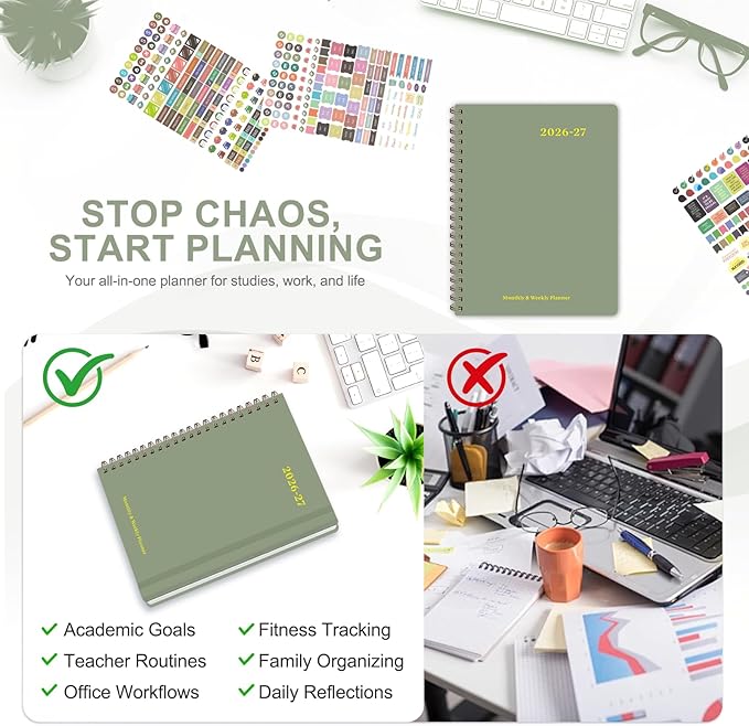 Planner 2026-2027, Weekly and Monthly Academic Year Calendar Planner, July 2026 - June 2027, Daily Agenda Book for Office School Supplies, Letter Size(8.5'' x 11'')