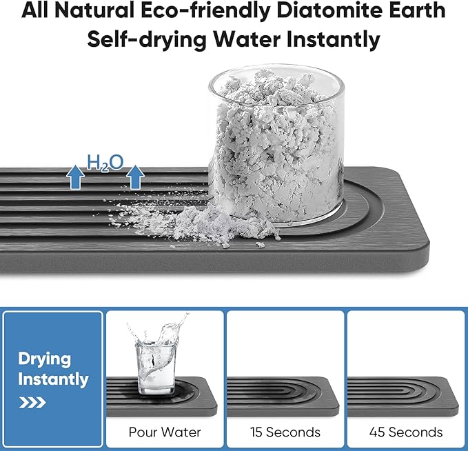 24'' Longer Faucet Mat for Kitchen Sink [Diatomite Stone Super Fast Drying] Stone Faucet Mat for Kitchen Sink Splash Guard Sinks Stones Quick Dry Around Faucets Stones Drying Mats Bathroom