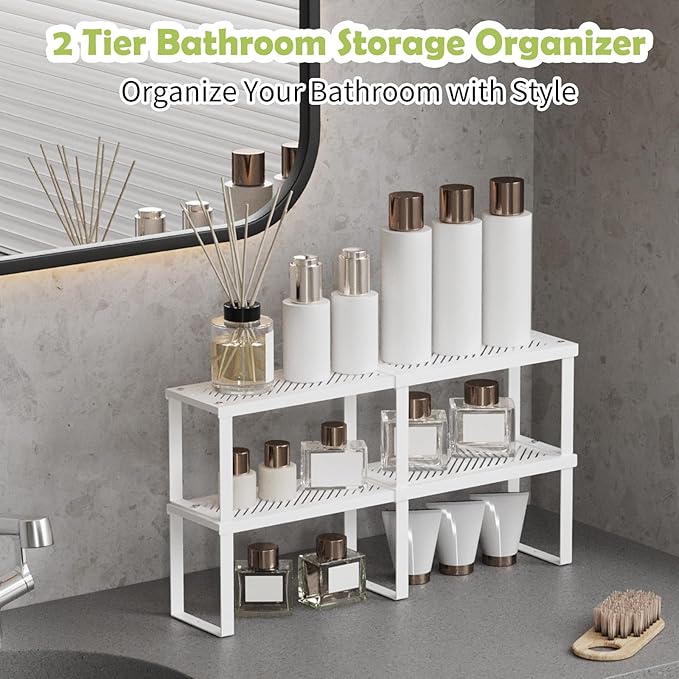 2 Pcs Stackable Kitchen Cabinet Shelf Organizer Counter Shelf 12.59" L x 5.1" Dx 6.29" H,Pantry Dishes Storage Shelves Rack