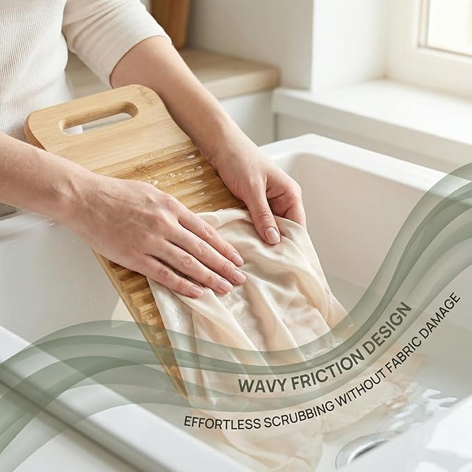 Cabilock Bamboo Washboard for Hand Washing Clothes, 15.7 Inch Wood Laundry Scrub Board, Anti-Slip Lavadero Tabla de Lavar Ropa a Mano, Portable Washer for Sink Travel, Vintage Instrument