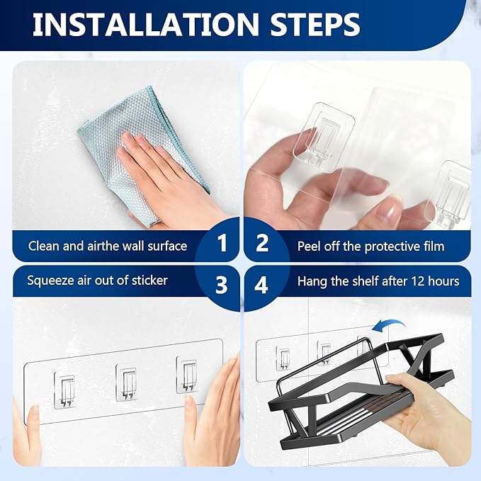 14 Pack Shower Caddy Replacement, Strong Hooks, No Drilling Shower Shelf, Hooks for Caddy, Soap Holder and Kitchen Racks