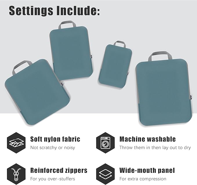 4 Set Compression Packing Cubes Travel - Travel Accessories Expandable Packing Organizers for Carry On - Essentials Luggage Bags - Dark Blue