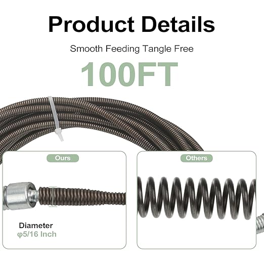62235 C-2 Drain Cleaning Cable 5/16 Inch x 25 Ft Hollow Core Drain Cable with Drop Head Auger Fits K-39 K-40 K-45 K-50 G2037506 4MY89 4Z661 G1501245 Drain Cleaning Machines