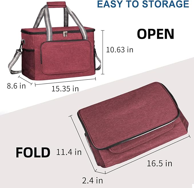 iknoe Large Collapsible Cooler Bag, 24L Insulated Bags, Leakproof Lunch Cooler Tote with Multi-Pockets for Adult Insulated Thermal Bag for Beach, Picnic, Office Work, Claret 36-Can