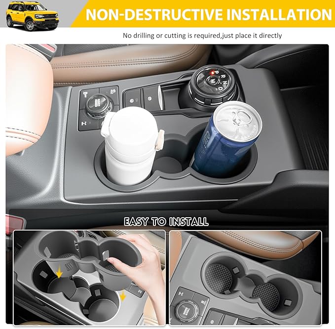 Cup Holder for 2020-2025 Ford Escape & 2021-2025 Bronco Sport(Not for Bronco) Center Console Cup Holder Insert Cupholder Organizer Coaster Liner for Bronco Sport/Escape Interior Accessories