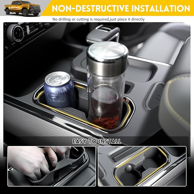 Cup Holder for 2022-2025 Chevy Silverado & GMC Sierra 1500,Center Console Cup Holder Insert Cupholder Organizer Coaster Liner for 22-25 Silverado/Sierra Interior Accessories(Bucket Seat Only)