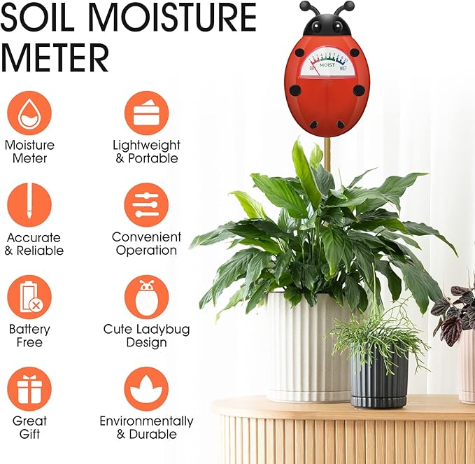 UNIWA Soil Moisture Meter, Plants Moisture Meter, Gardening Tool Kits for Plant Care, Plant Water Monitor for Garden, Farm, Lawn Indoor & Outdoor Use, No Batteries Required