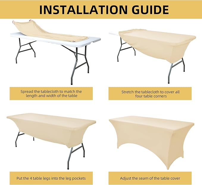 ZarzaaSik 2-Pack 6ft Spandex Table Covers for Rectangle Standard Folding Tables - Wrinkle Resistant Stretch Tablecloths - Ultimate Fitted Table Protector for Parties, Trade Shows, Banquet