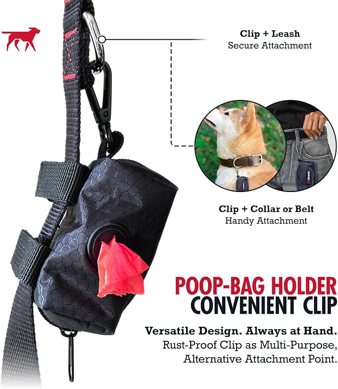 Tuff Pupper Dog Poop Bag Holder | Works with Any Dog Leash | Zippered Waste Bag Dispenser | Waterproof with Rust-Proof Clip | Convenient Lightweight Design | Includes 2 Rolls of Leak-Proof Bags