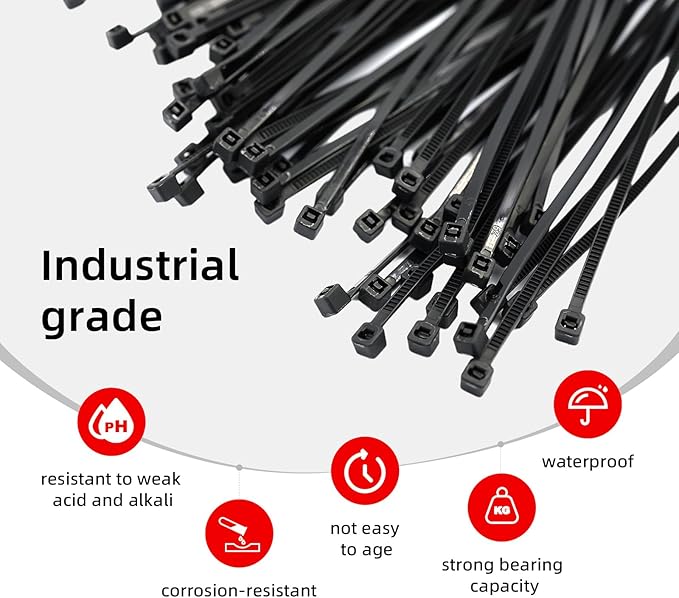 120 Pcs 8 Inch Cable Zip Tie, ORWUDIZ Multifunctional Tie, Nylon 66 Material, Tensile Strength 50 Lbs, Black, Cable Binding Classification, Suitable for Industrial, Outdoor, Home, Office Use