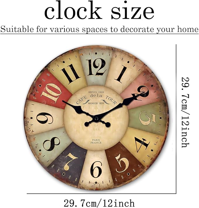 Nautical Small Wall Clocks Battery Operated 12 Inch Colorful Farmhouse Wall Clock for Kitchen Wood Silent Wall Clock Non Ticking (Not Solid Wood, Made of MDF Material)