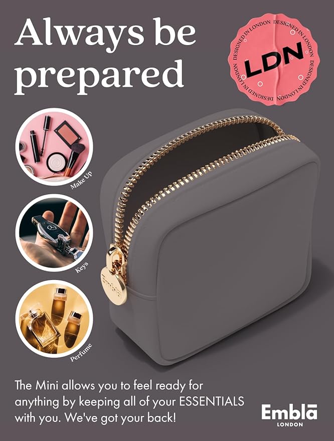 Embla Makeup Bag Travel Cosmetics Pouch and Toiletry Bag, Nylon Zipper Pouch Purse, Cute Make Up Organizer Storage Tote for Women Girls, Waterproof Travel Skincare Case, Small Makeup Bags, Grey