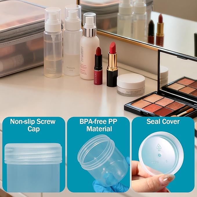 4 Pack 10oz Wide Mouth Travel Containers, PP Clear Leak Proof Travel Plastic Jars with Lids for Creams Lotion Cosmetic, Jewelry Beads, Sample, Small Items Storage