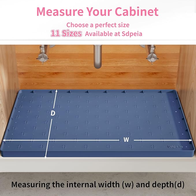 Sdpeia Under Sink Mat 34"×22" Waterproof Silicone Cabinet Liner & Sink Protector for Kitchen & Bathroom, Multi-Purpose Organizers Tray for Pets, Laundry, Cat Litter Mat