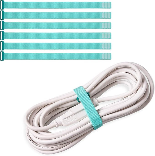 Wrap-It Storage Cinch Straps - 12" (6-Pack) Turquoise - Reusable Cable Organizer and Home Office Organizer Cord Wraps for Appliances