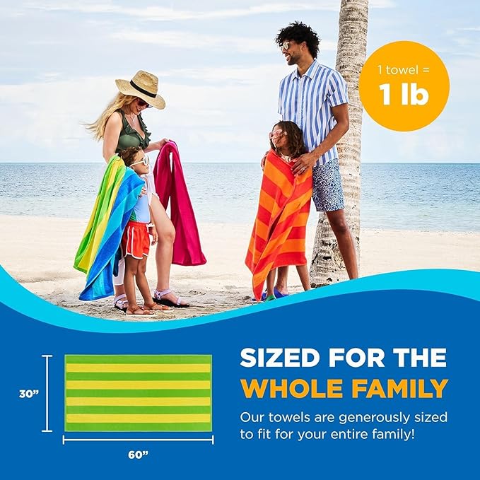 Kaufman - Soft Oversized Beach Towels in Bulk | 30" x 60" Velour Striped Beach Towel | Absorbent, Quick-Drying | 100% Cotton Thick Beach Towels (480)