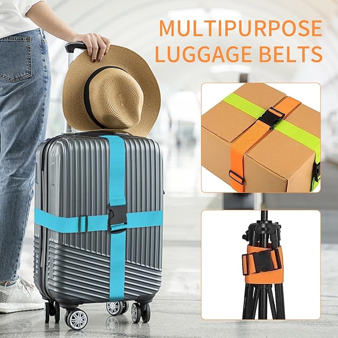 BILIONE Luggage Straps, 79" Long Belts Keep Suitcase Secure While Traveling, TSA Approved Add a Bag Premium Accessory for Travel Bag Closure (Black+Pink, 8Pcs)