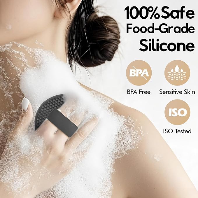Silicone Body Scrubber - Loop Fin Bristles Loofah for Gentle Exfoliating & Lathering with Body Scrub & Wash, Durable & Hygienic, Deep Cleansing Exfoliator for All Skin Types - Shower Essential