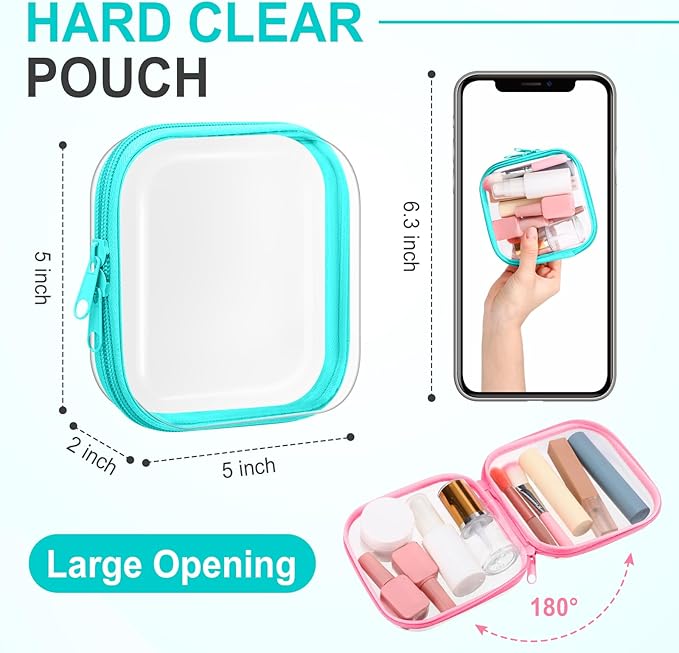 Sanwuta 6 Pcs Clear Hard Zipper Case Plastic Zipper Pouches Transparent Makeup Bag Pencil Case Pouches Toiletry Diaper Bag for Travel Toy Storage Organizer Bins (Colorful, 5 x 5 x 2 Inch)